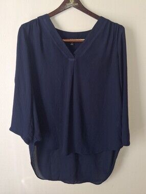 a.n.a Navy V-Neck Blouse